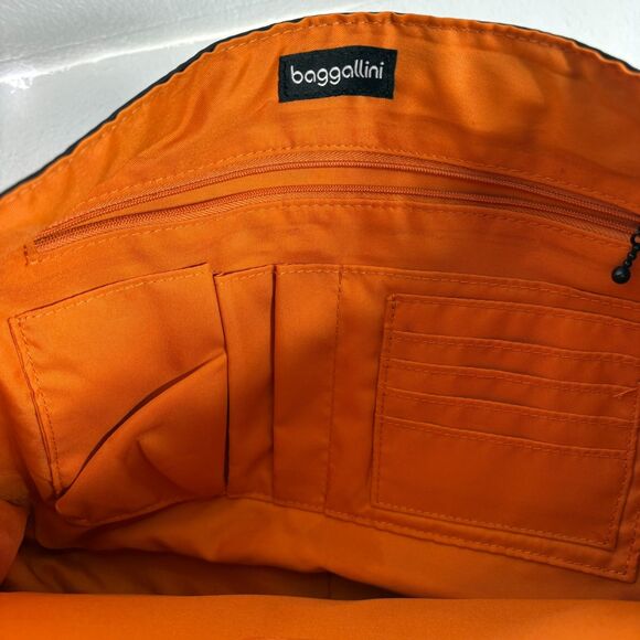 Baggallini Cross Body Messenger Bag Tote Black Orange Padded Slot Inside - Picture 11 of 15